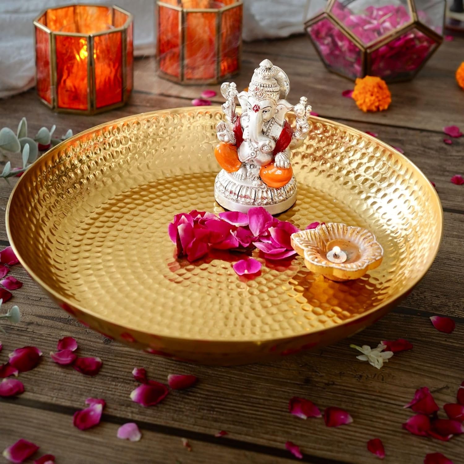 BEHOMA Classic Chitai Design Urli Bowl For Home Decor Brass